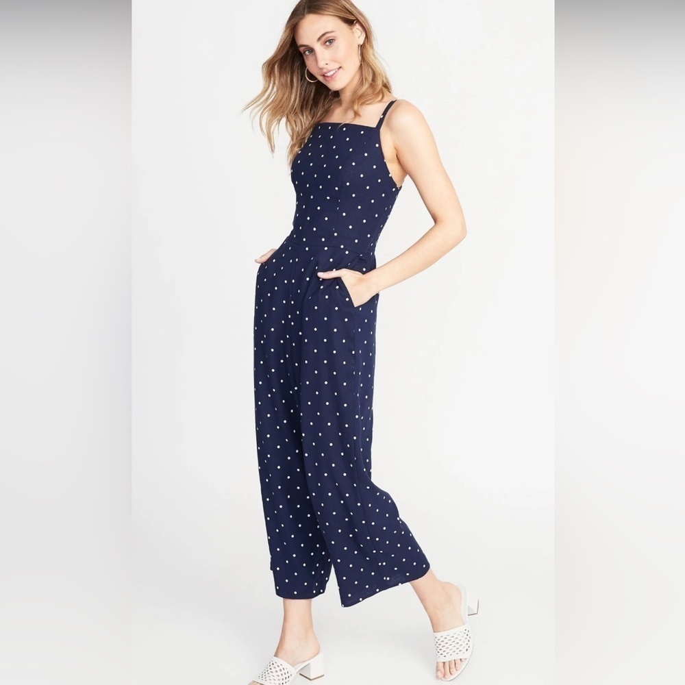 Old Navy | NavyBlue | Wide Leg | Culotte |Romper/Jumpsuit wWhite Dots | Size M